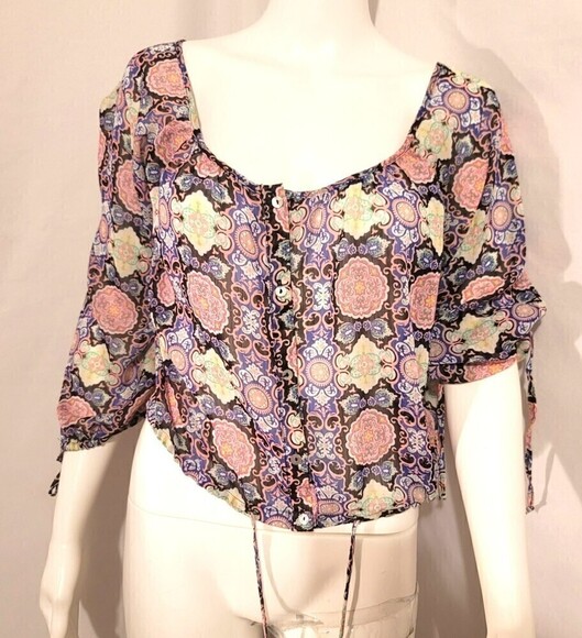 Olsenboye Boho Peasant Sheer Crop Top - Size  M - Picture 1 of 9